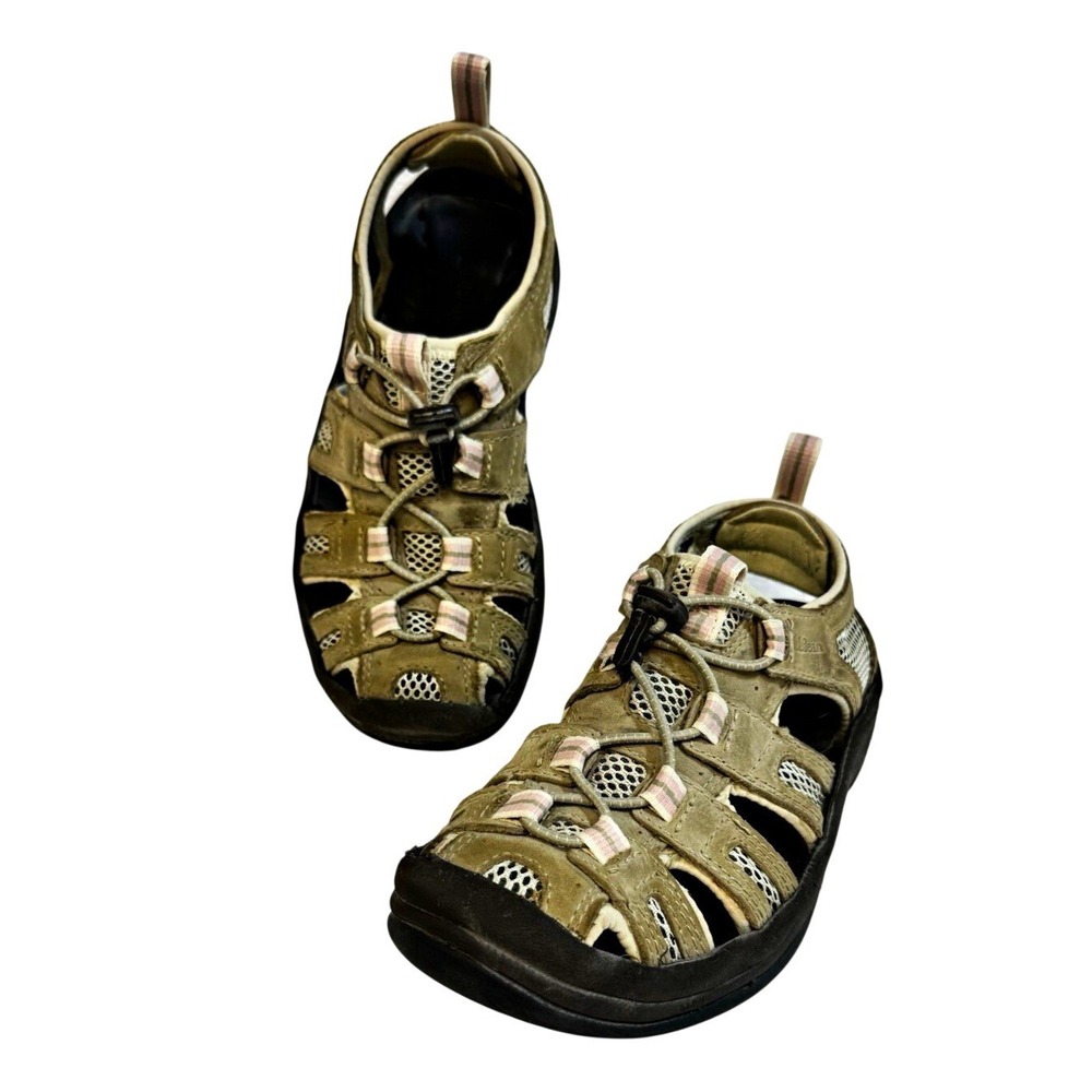 L.L.Bean Women's Size 6M Beige Strappy Drawstring Sandals Comfort Casual